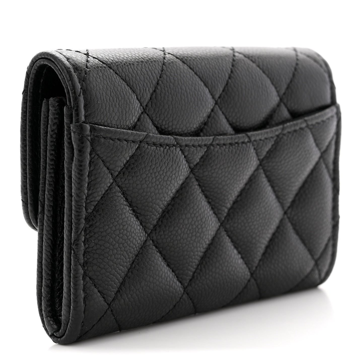 Caviar Quilted Flap Card Holder Wallet Black