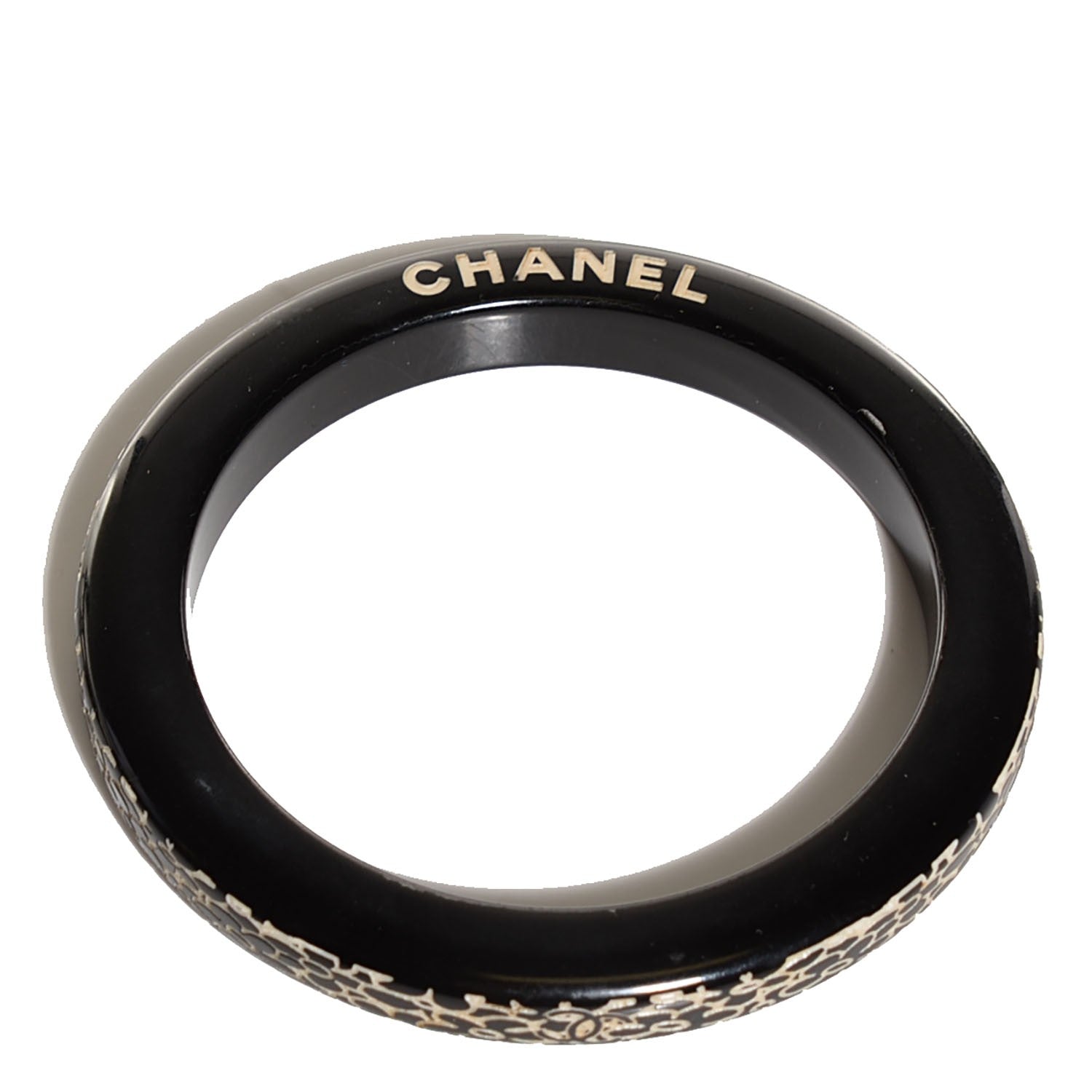 Chanel Laser Etched Floral Resin Narrow Bangle Black 3 of 4