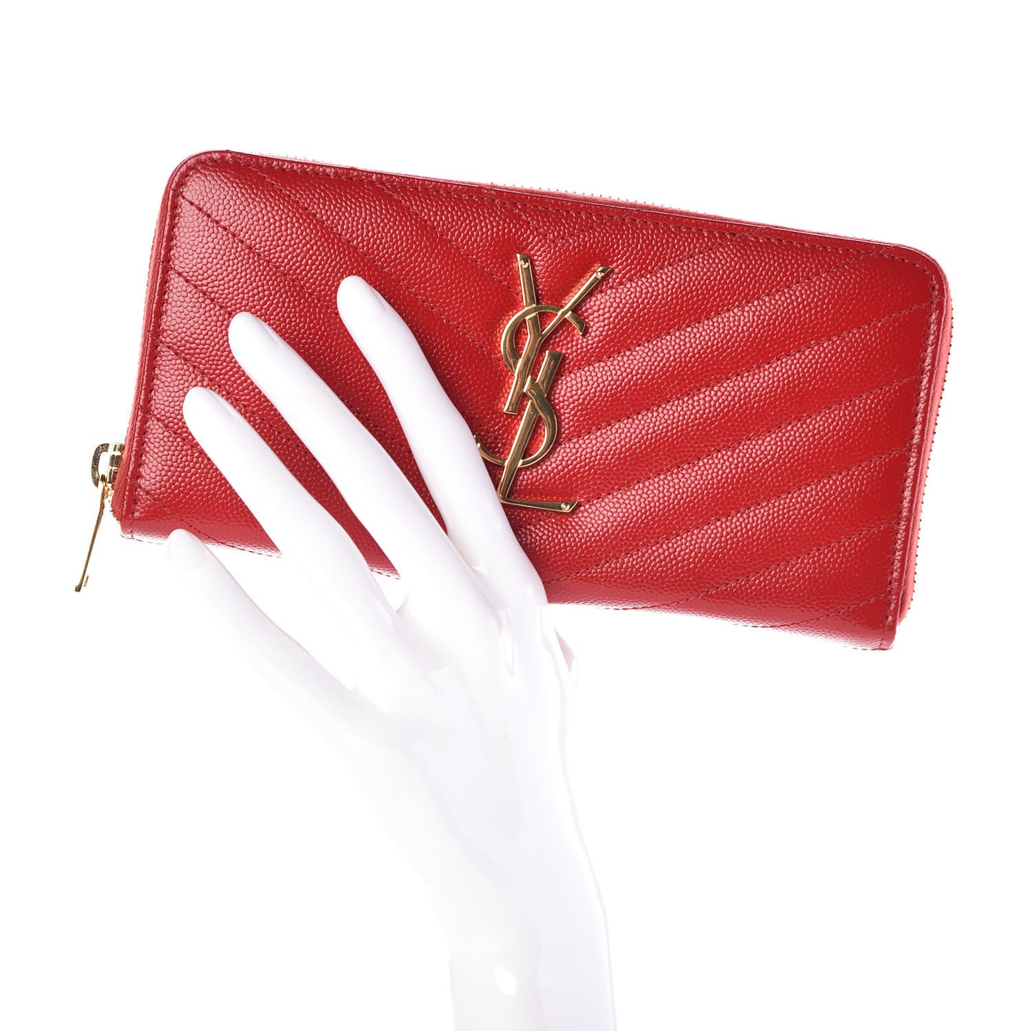 Grain De Poudre Matelasse Chevron Monogram Zip Around Wallet Red