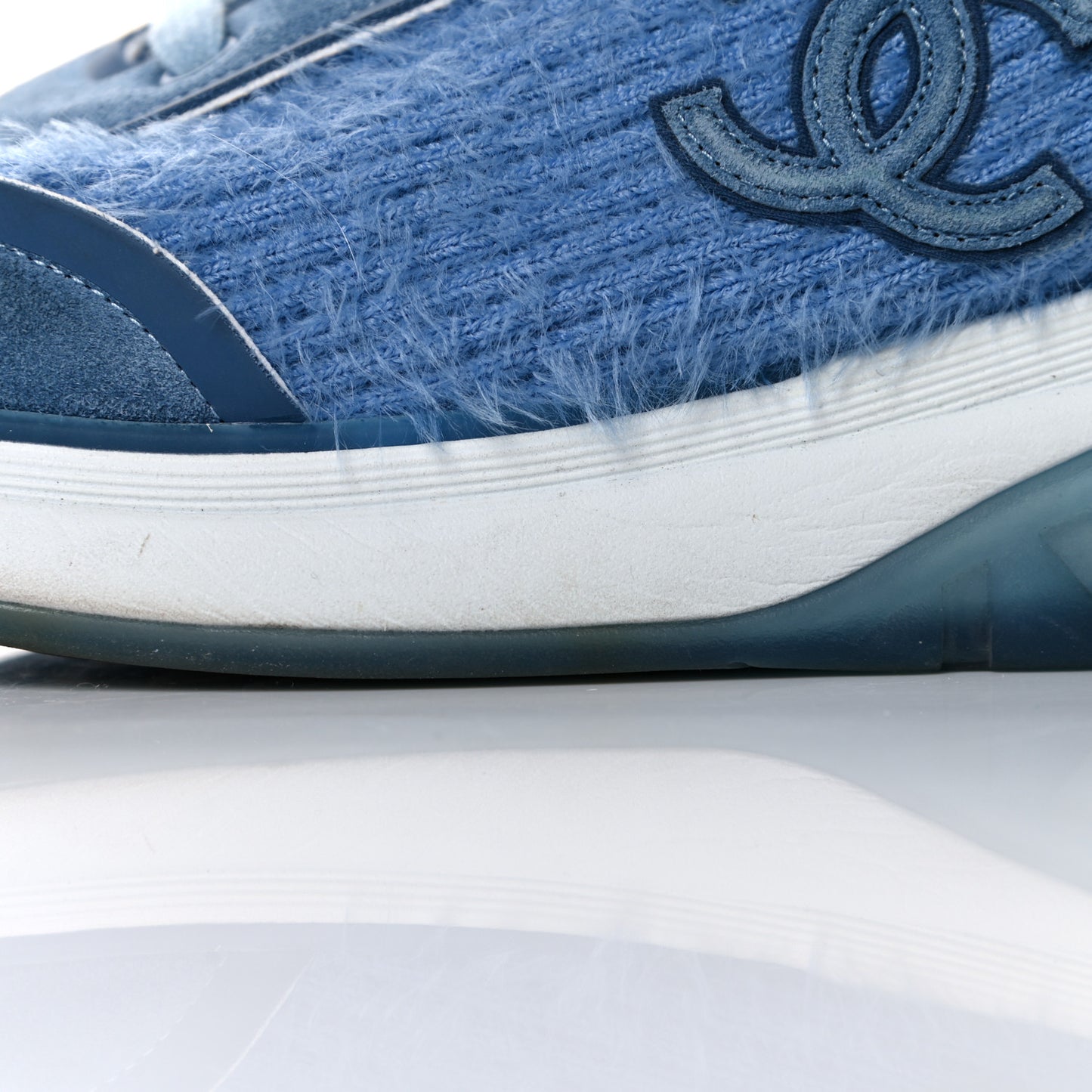Suede Calfskin Stretch Fabric CC Sneakers Light Blue