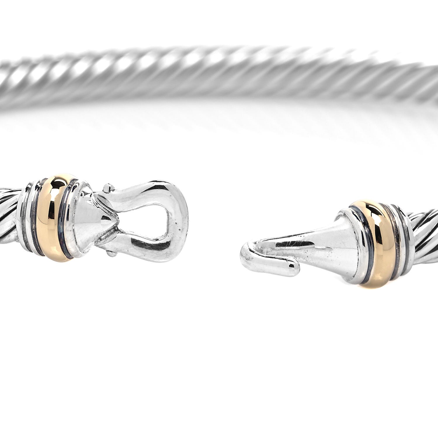 David Yurman Sterling Silver 18K Yellow Gold 4mm Cable Buckle Bracelet 4 of 5