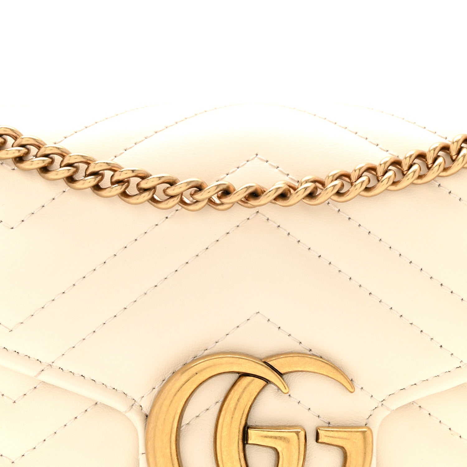 Gucci Calfskin Matelasse GG Marmont Chain Wallet Mystic White 8 of 10