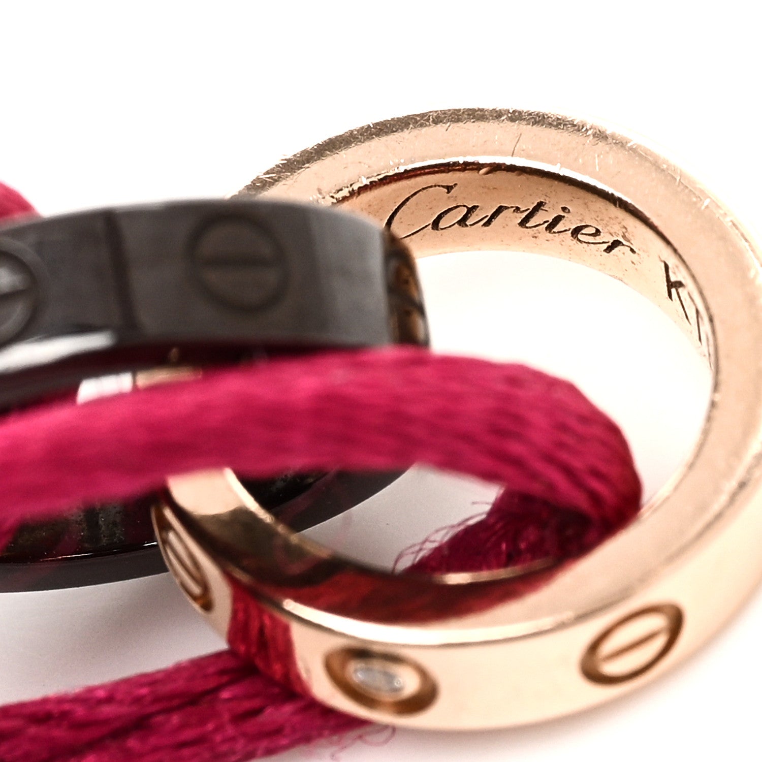 Cartier 18K Pink Gold Ceramic 4 Diamond LOVE Cord Bracelet Hot Pink 3 of 3