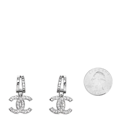 Chanel Crystal CC Drop Earrings Silver 2 of 4