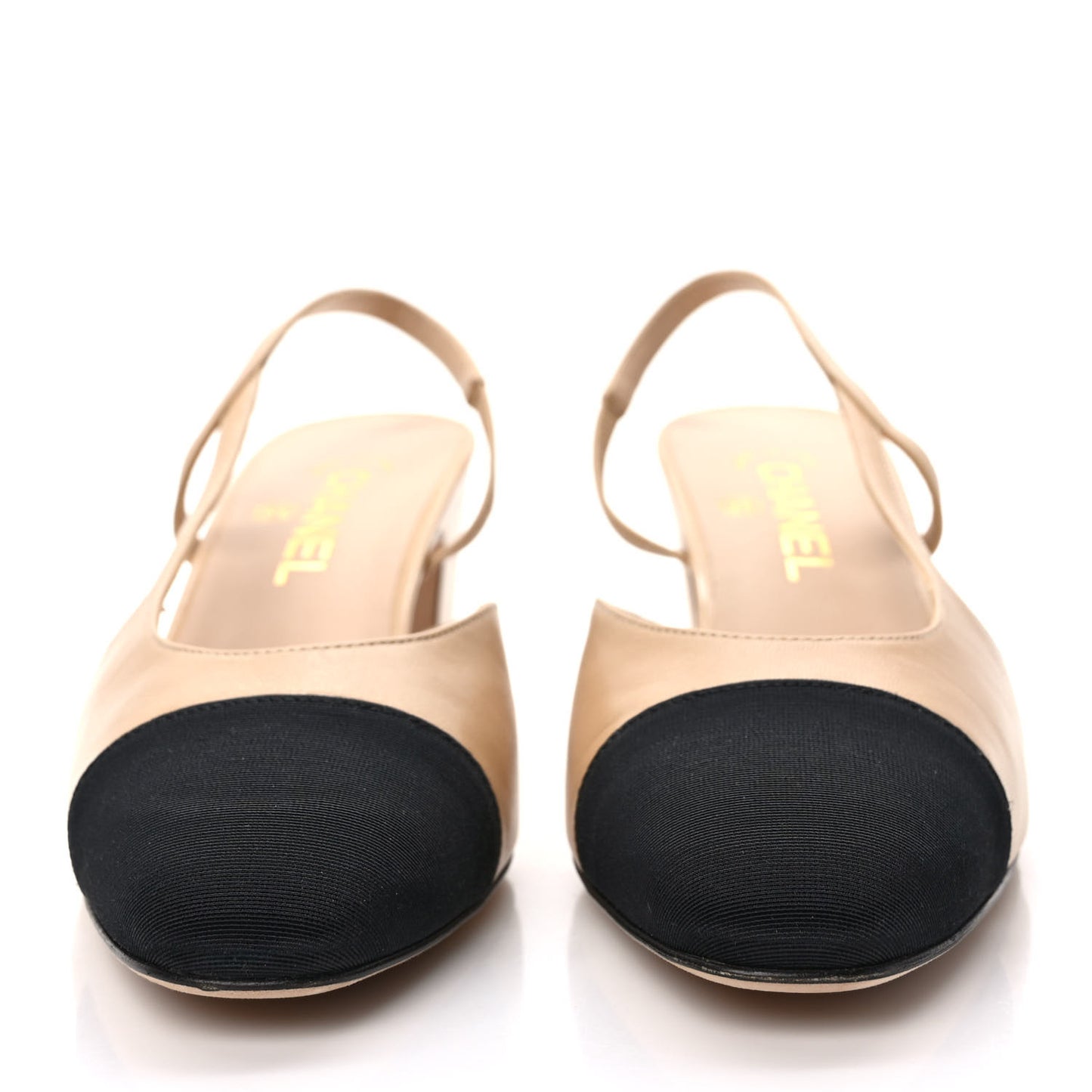 Lambskin Grosgrain Cap Toe CC Slingback Pumps 40 Beige Black