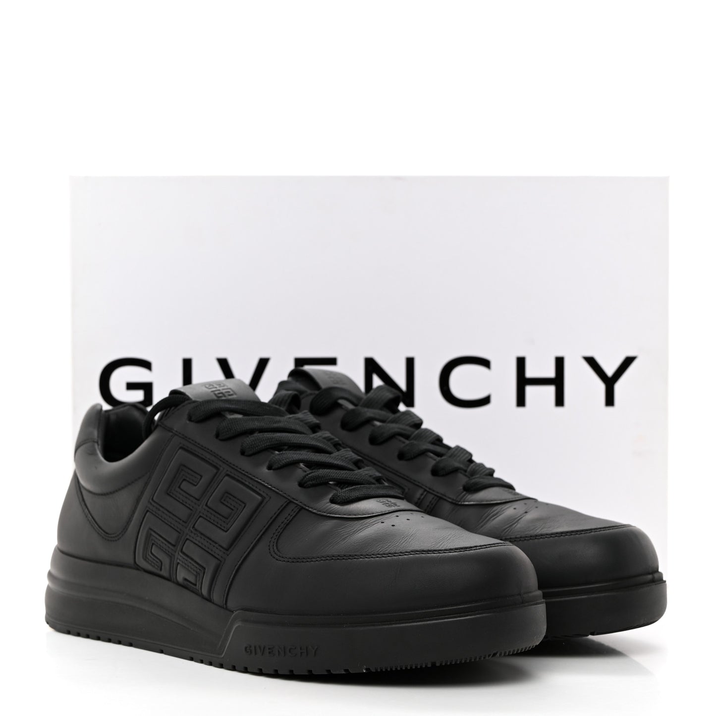 Calfskin G4 Logo Embossed Mens Sneakers 44 Black
