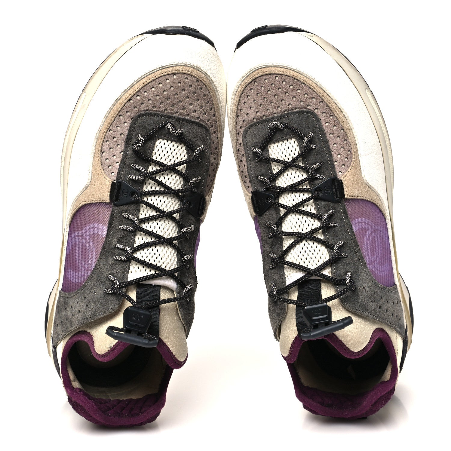 Chanel Fabric Suede Calfskin Mesh Womens CC Sneakers 42 White Grey Purple 2 of 9
