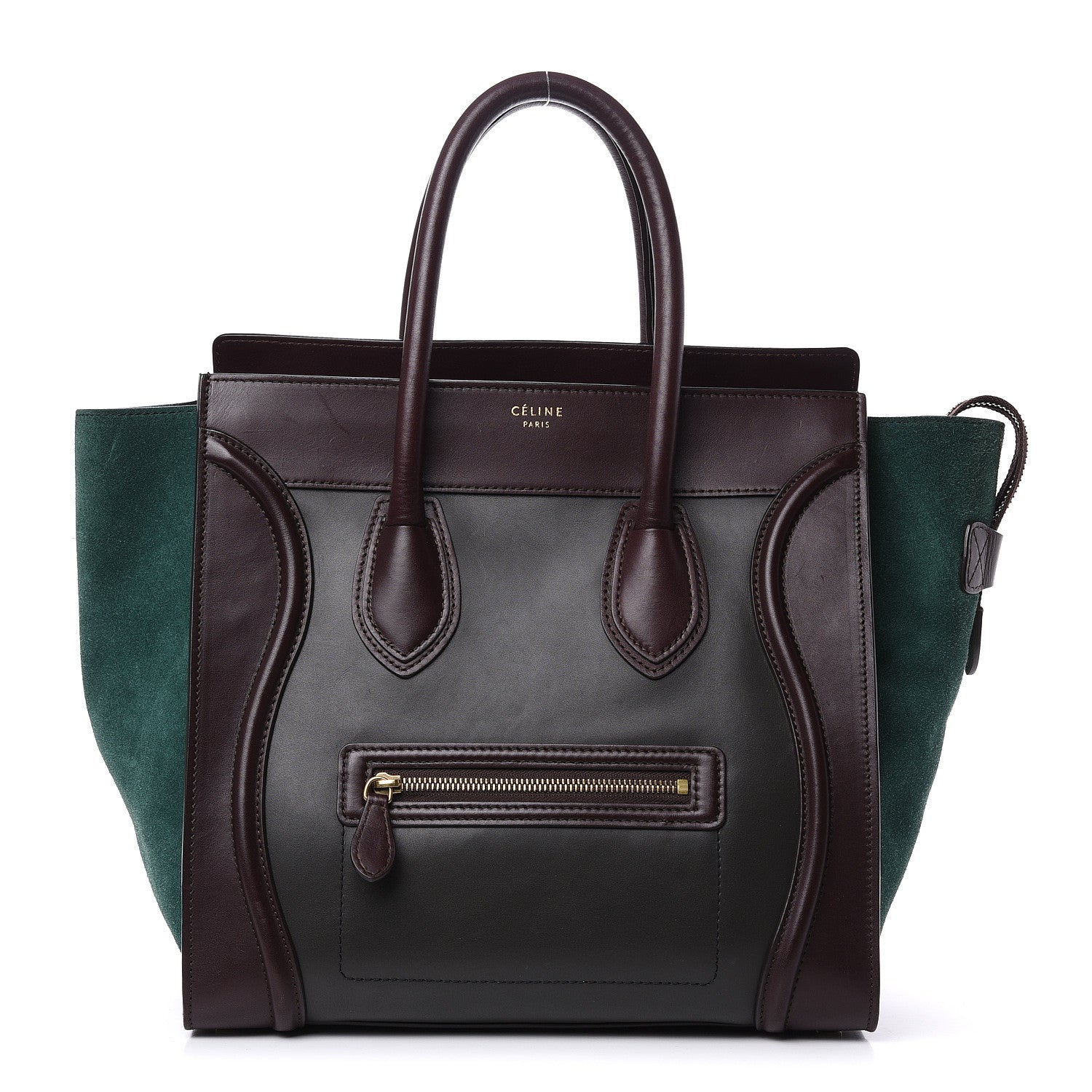 Celine Satin Calfskin Suede Mini Tri-Color Luggage Burgundy 1 of 13
