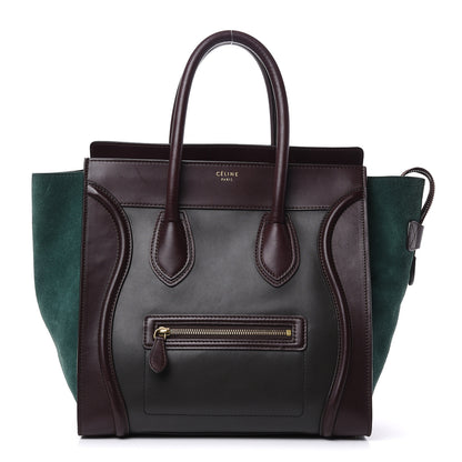 Celine Satin Calfskin Suede Mini Tri-Color Luggage Burgundy 1 of 13