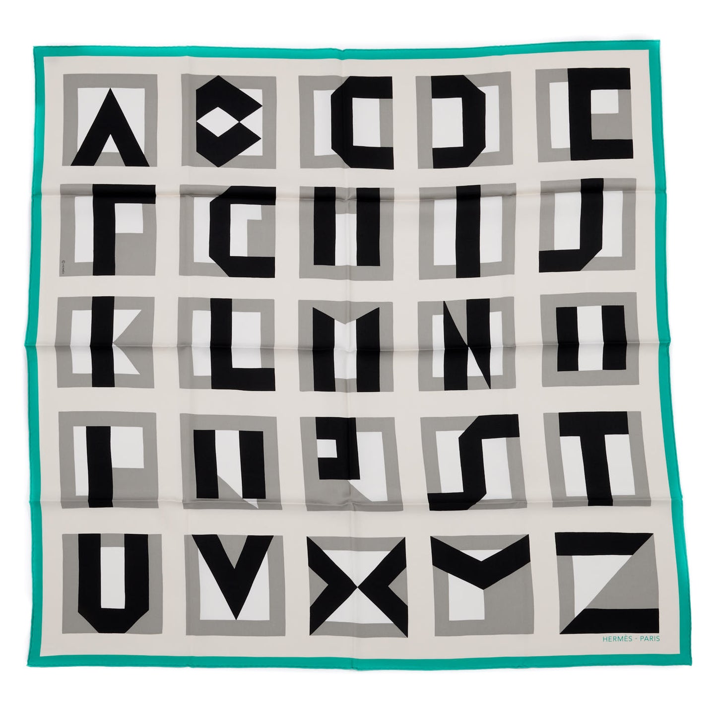 Silk Embroidered Alphabet Finesse Exceptional Scarf 90