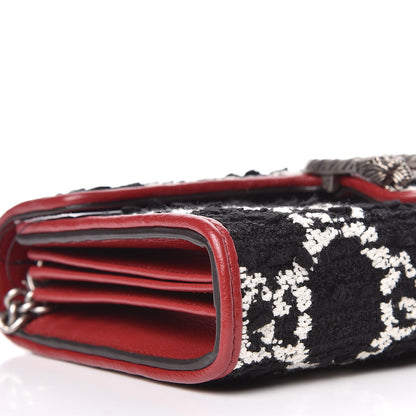 Gucci Tweed GG Monogram Mini Dionysus Chain Wallet Black White Romantic Cherry 6 of 11
