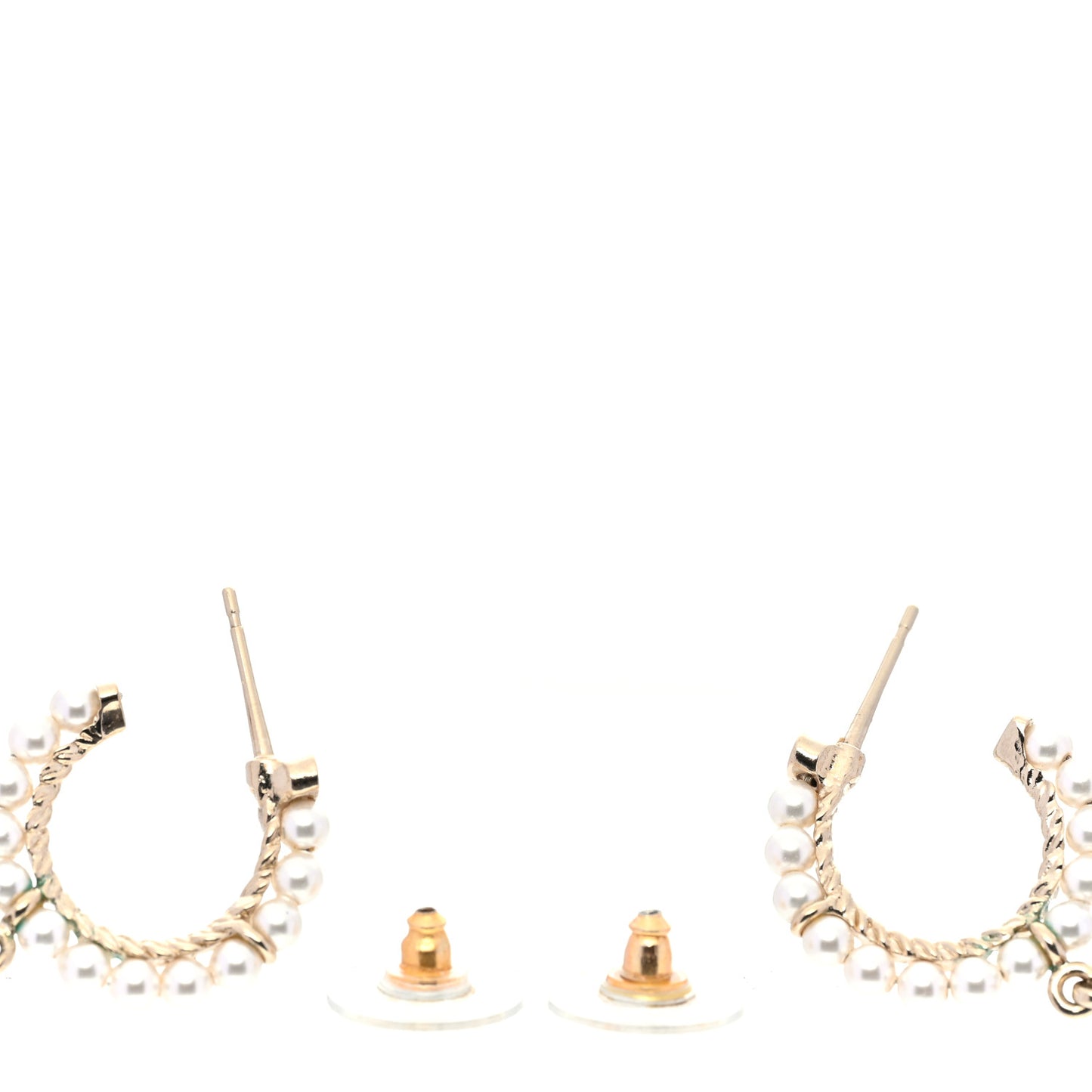 Pearl Charms CC Hoop Earrings Gold