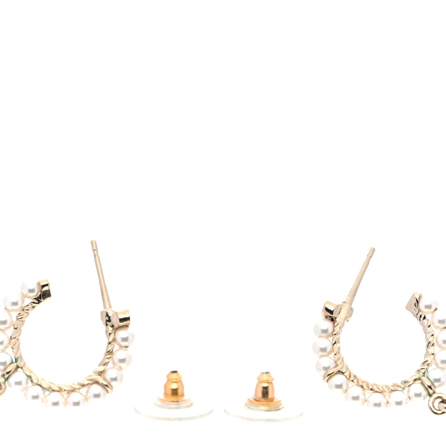 Chanel Pearl Charms CC Hoop Earrings Gold 4 of 5