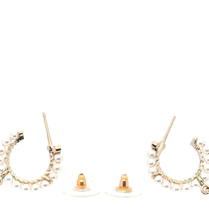 Chanel Pearl Charms CC Hoop Earrings Gold 4 of 5
