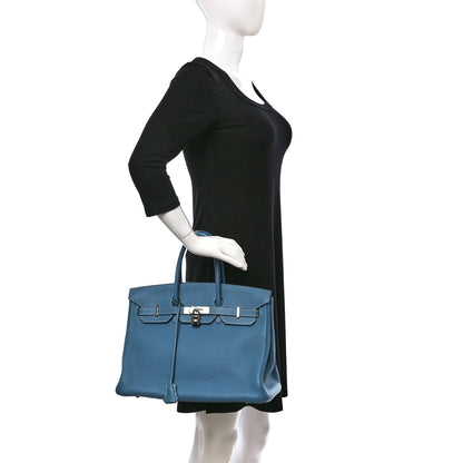 Hermes Taurillon Clemence Birkin 35 Blue Jean 2 of 14