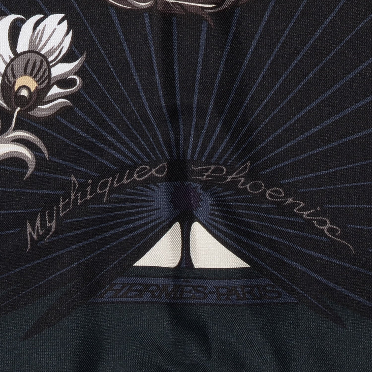 Hermes Silk Mythiques Phoenix Scarf 90 Vert Anthracite Vanille Auberg 3 of 5