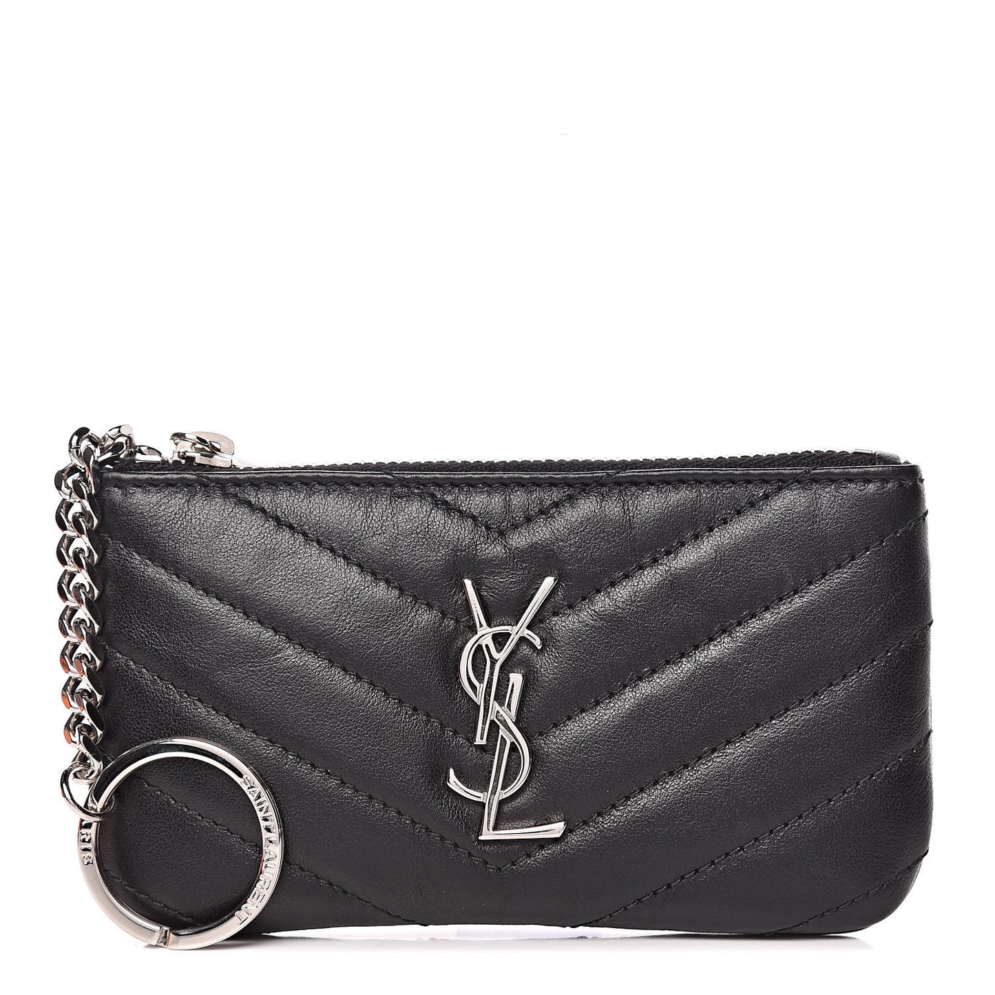 Calfskin Matelasse Monogram Key Pouch Black