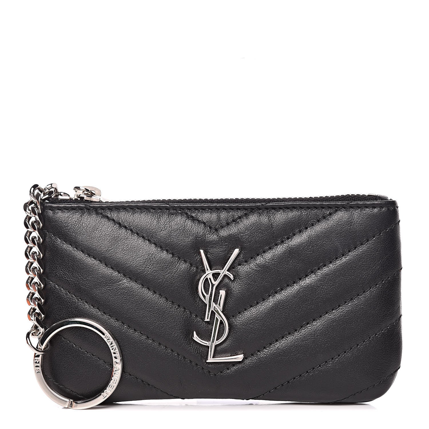 Saint Laurent Calfskin Matelasse Monogram Key Pouch Black 1 of 7