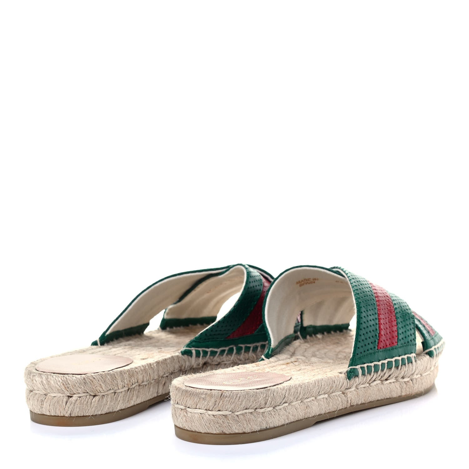 Gucci Malaga Kid Perforated Criss Cross Espadrille Slide Sandals 38 Emerald Hibiscus Red 3 of 6