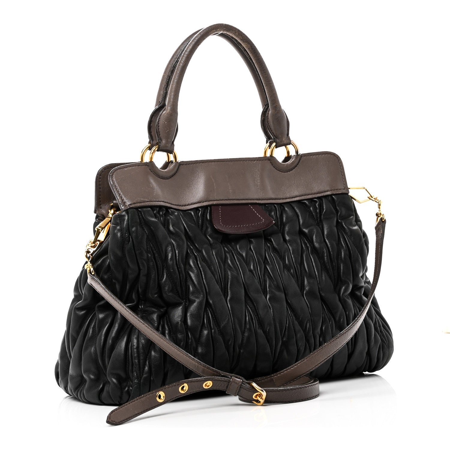 Miu Miu Nappa Matelasse Turnlock Hobo Black Brown 3 of 12