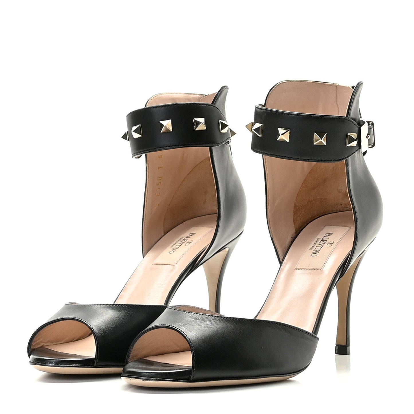 Calfskin Rockstud Ankle Strap Sandals 37.5 Black