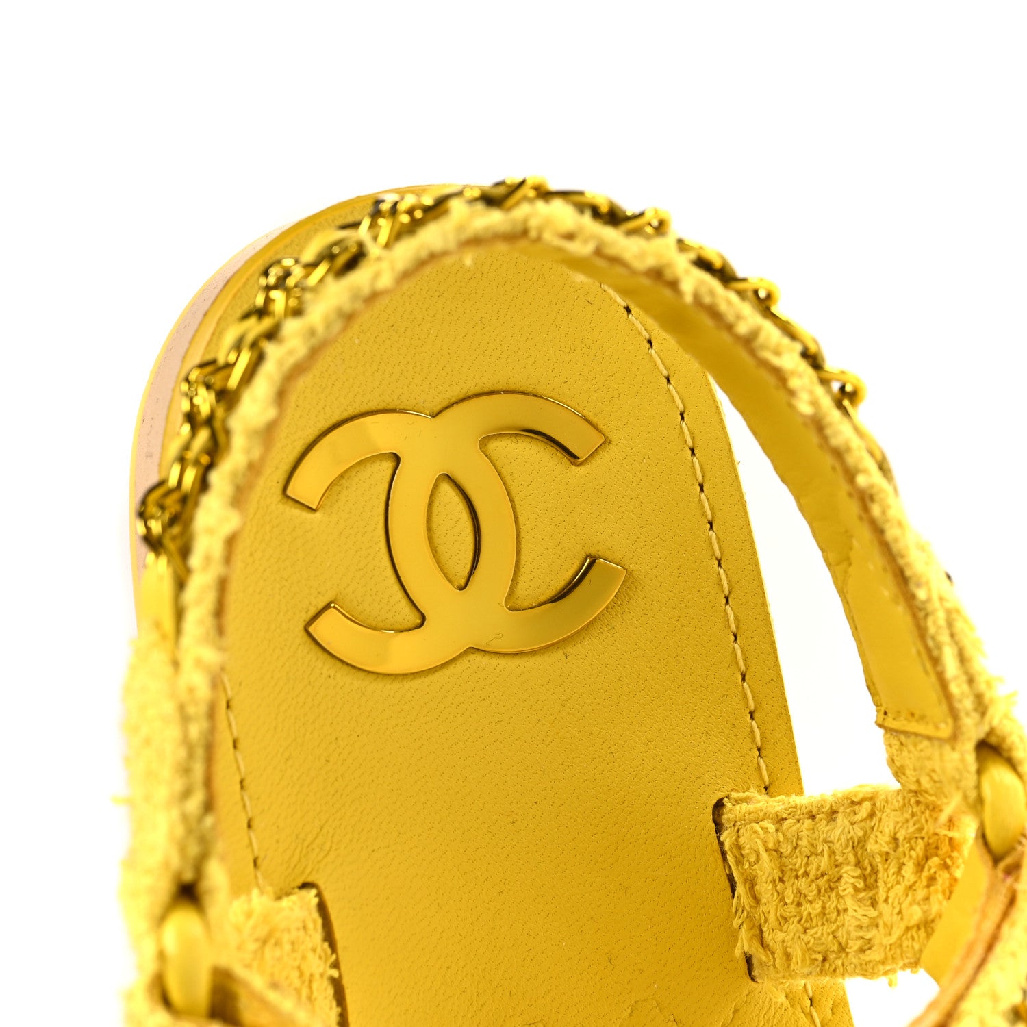 Chanel Tweed Chain Sandals 37.5 Yellow 7 of 9