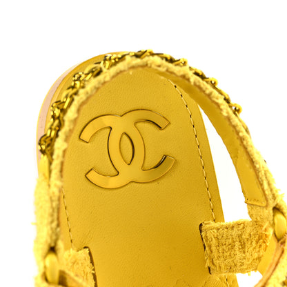 Chanel Tweed Chain Sandals 37.5 Yellow 7 of 9