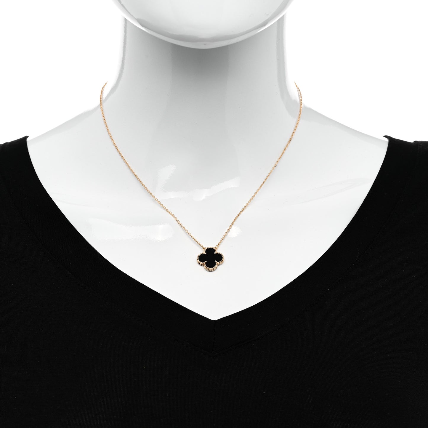 18K Yellow Gold Black Onyx Vintage Alhambra Pendant Necklace