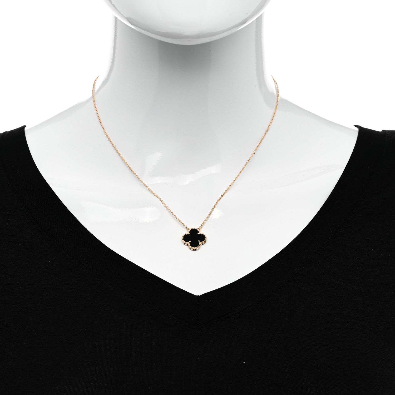 Van Cleef & Arpels 18K Yellow Gold Black Onyx Vintage Alhambra Pendant Necklace 2 of 6