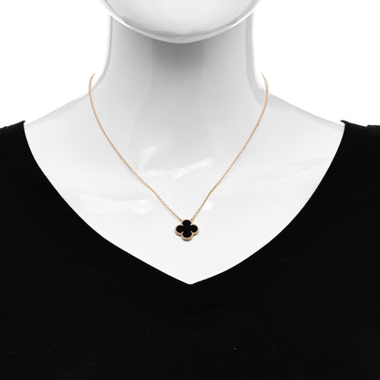 Van Cleef & Arpels 18K Yellow Gold Black Onyx Vintage Alhambra Pendant Necklace 2 of 6
