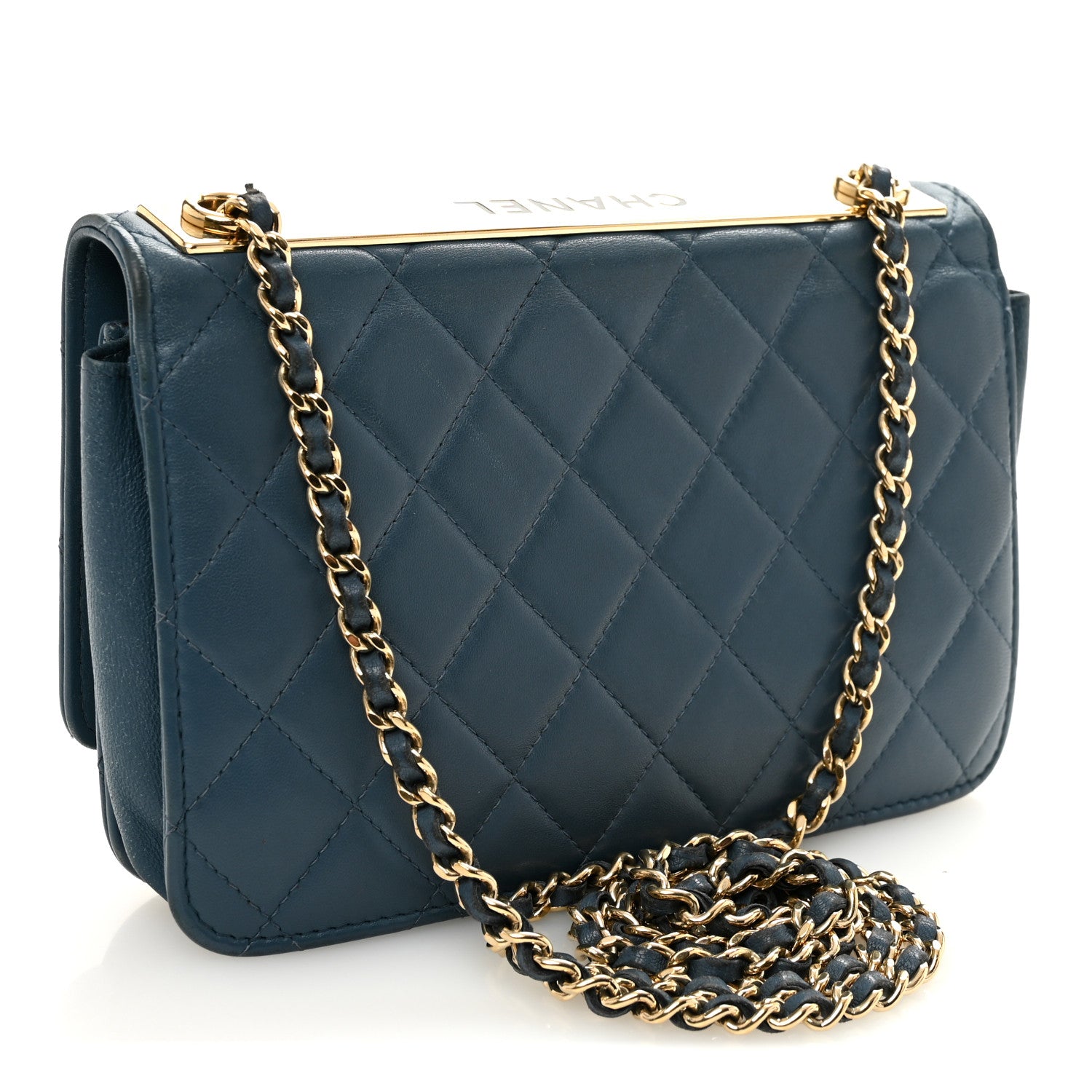 Chanel Lambskin Quilted Trendy CC Wallet On Chain WOC Blue 3 of 12