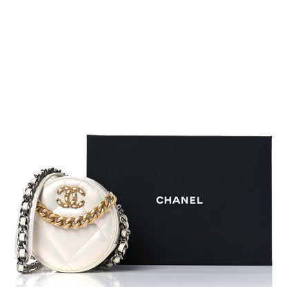 Chanel Iridescent Calfskin Quilted Chanel 19 Round Clutch With Chain White 10 of 10