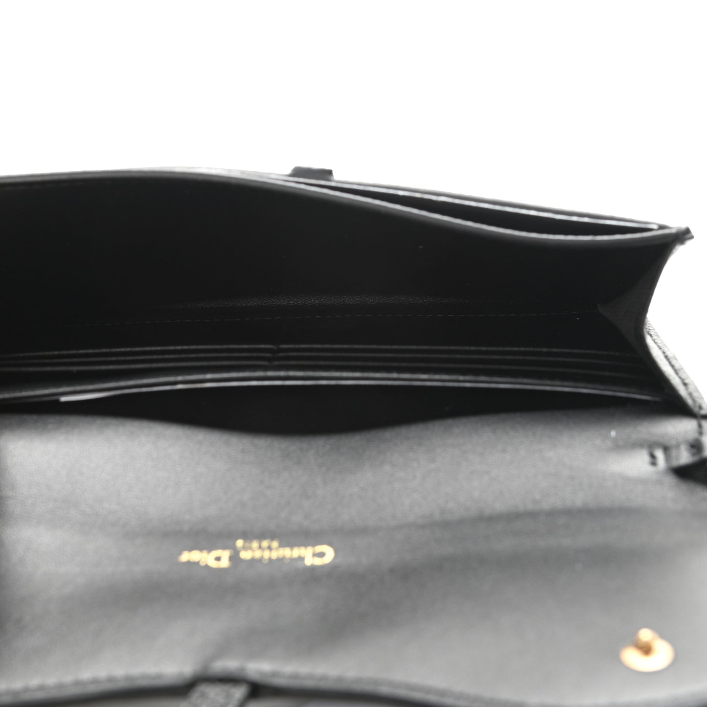 Grained Calfskin Saddle Chain Wallet Pouch Black