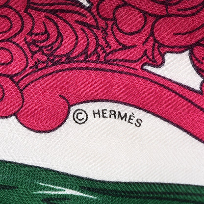 Hermes Cashmere Silk Cavalleria D'Etriers Shawl 140 Rose Vert Rouge 3 of 4