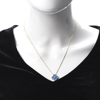Van Cleef & Arpels 18K Yellow Gold Diamond Celestial Blue Sevres Porcelain Vintage Alhambra Pendant Necklace 2 of 8