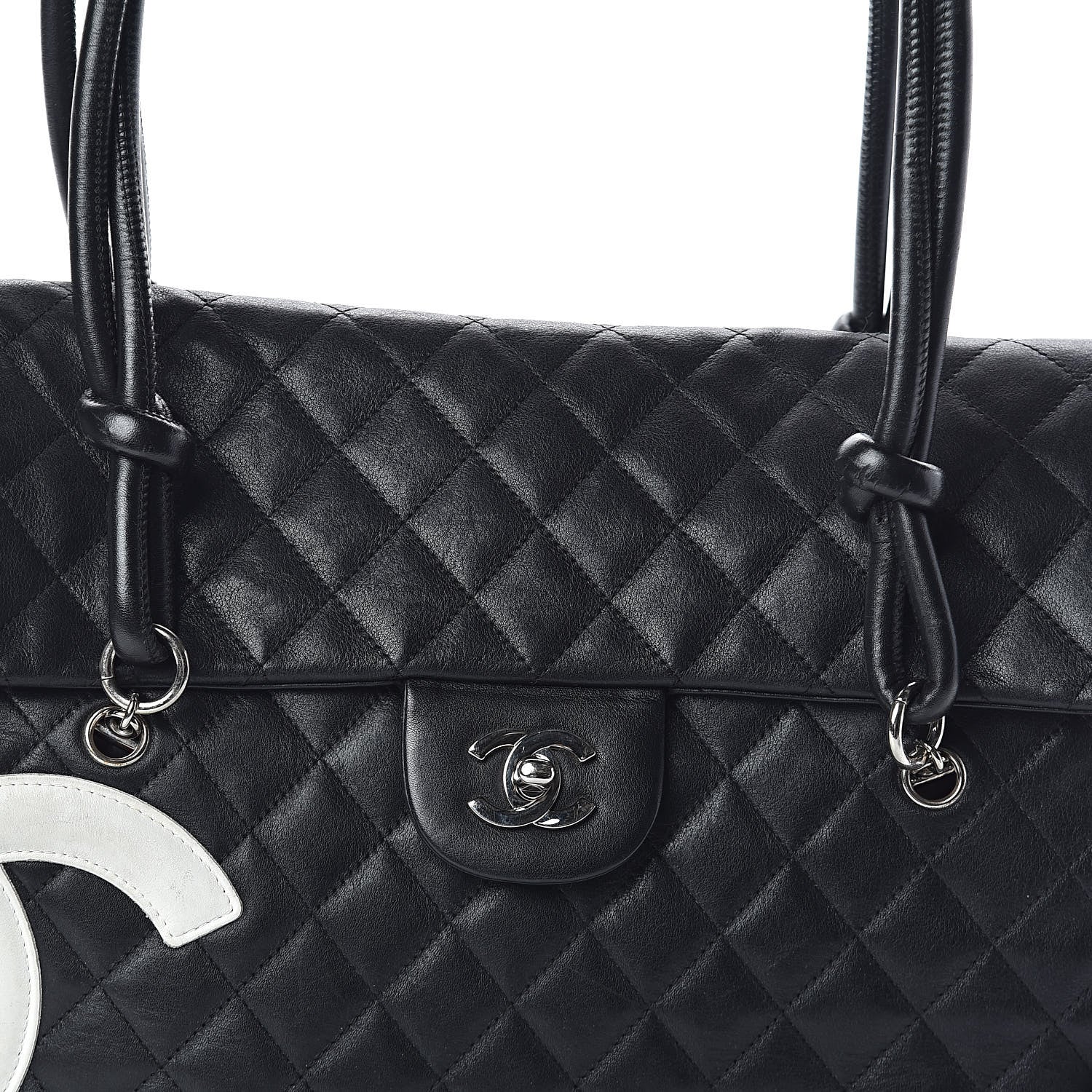 Chanel Calfskin Quilted Large Cambon Flap Black White 9 of 11