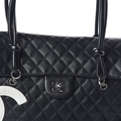 Chanel Calfskin Quilted Large Cambon Flap Black White 9 of 11