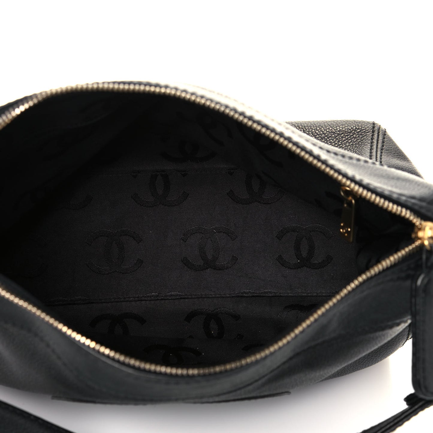 Grained Calfskin CC Shoulder Bag Black