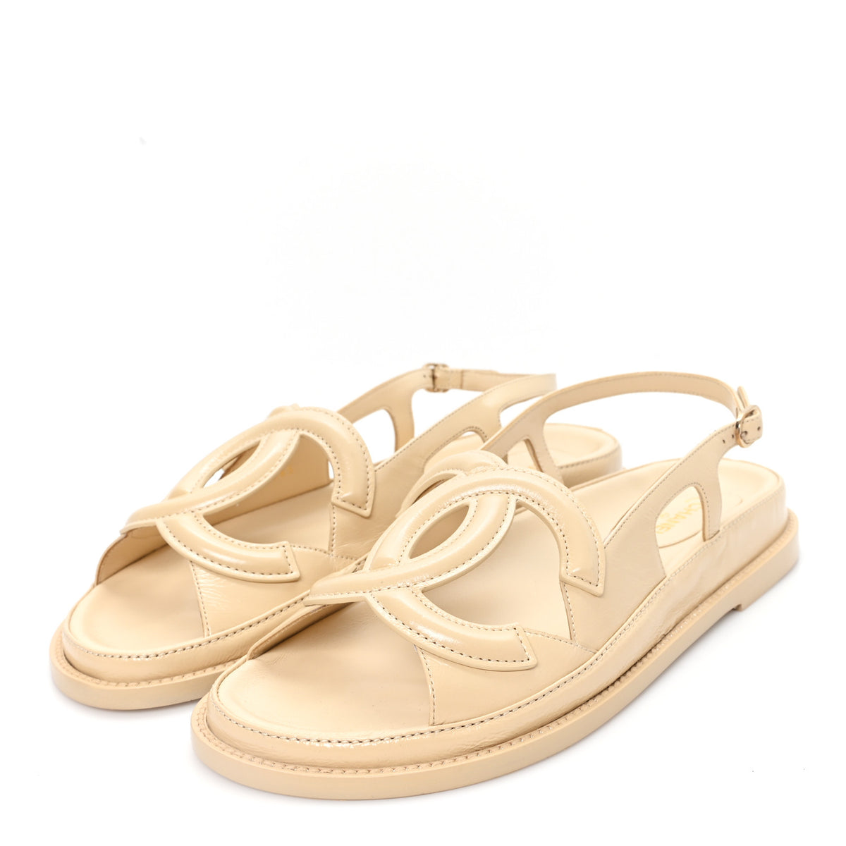 Chanel Crumpled Shiny Lambskin CC Cut Out Dad Sandals 40 Beige 4 of 10