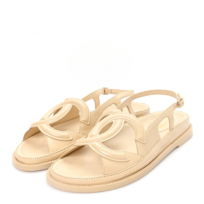 Chanel Crumpled Shiny Lambskin CC Cut Out Dad Sandals 40 Beige 4 of 10