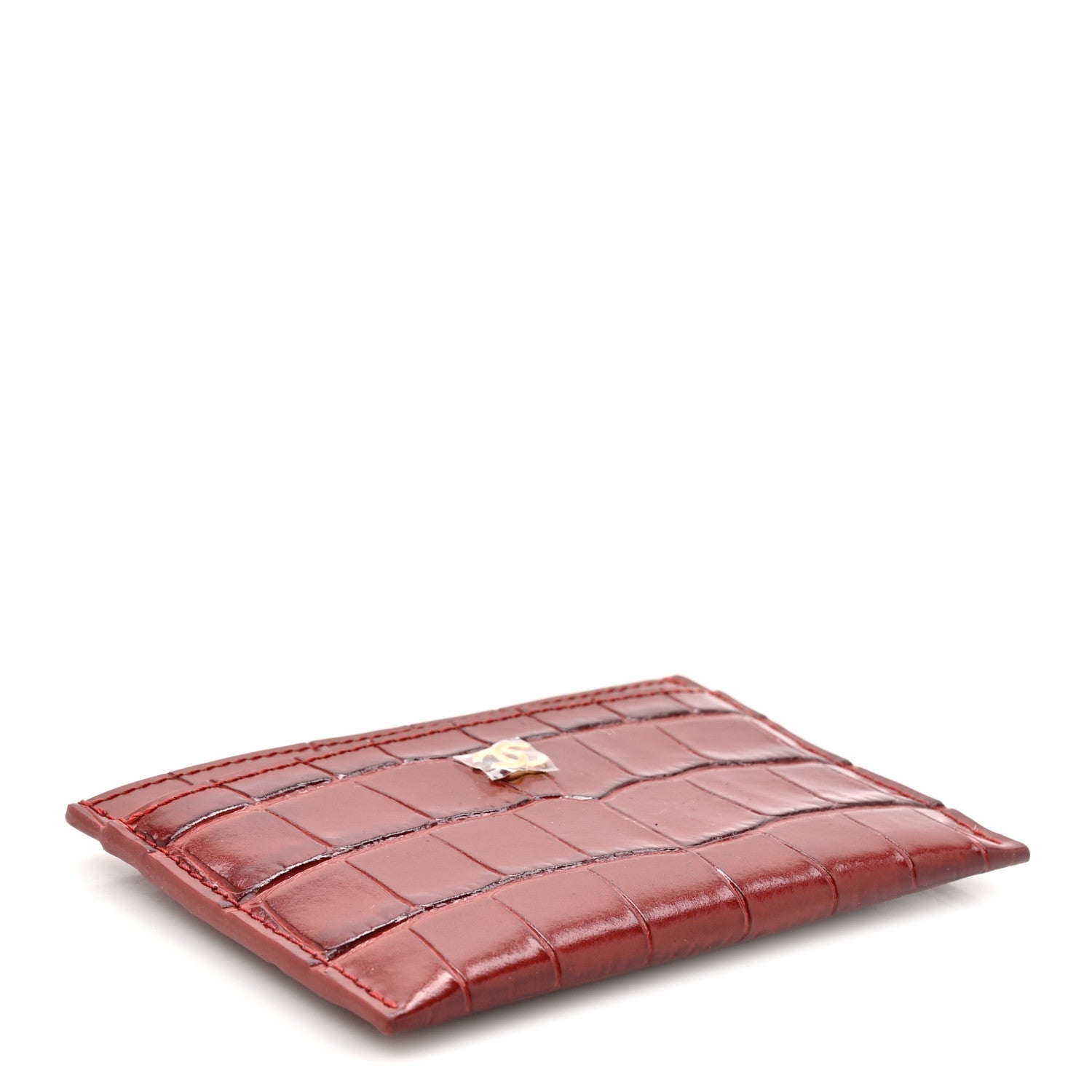 Chanel Calfskin Crocodile Embossed Crococo Card Holder Burgundy 4 of 8