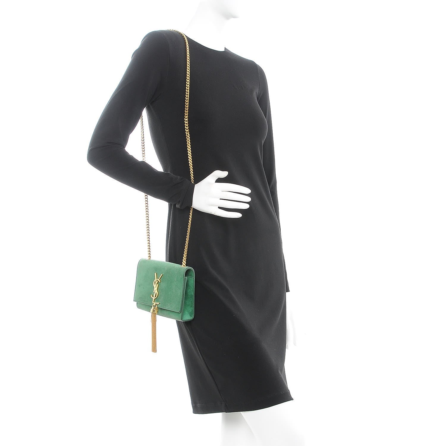Saint Laurent Suede Small Classic Monogram Kate Tassel Satchel Green 2 of 8