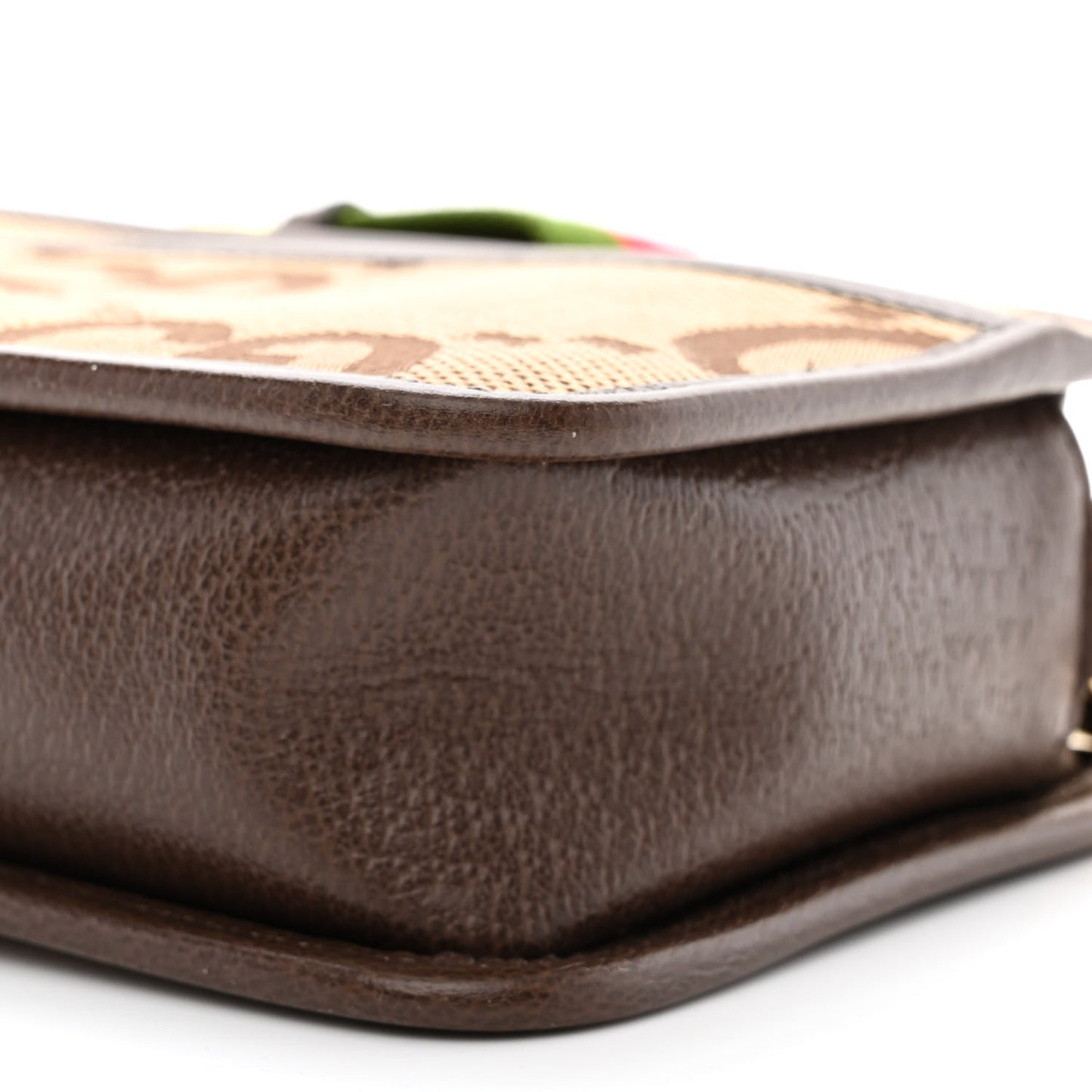 Monogram Jumbo GG Textured Dollar Calfskin Web Mini Crossbody Bag Camel Ebony New Acero