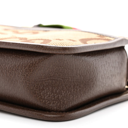 Gucci Monogram Jumbo GG Textured Dollar Calfskin Web Mini Crossbody Bag Camel Ebony New Acero 10 of 11