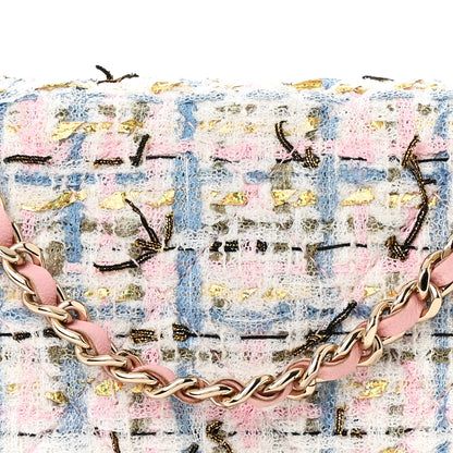 Chanel Tweed Quilted Wallet On Chain WOC Blue Pink Gold 9 of 12