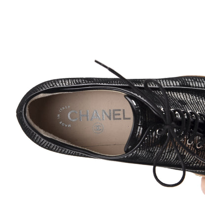 Chanel Metallic Calfskin CC Lace Up Chain Oxfords 37.5 Silver Black 7 of 9