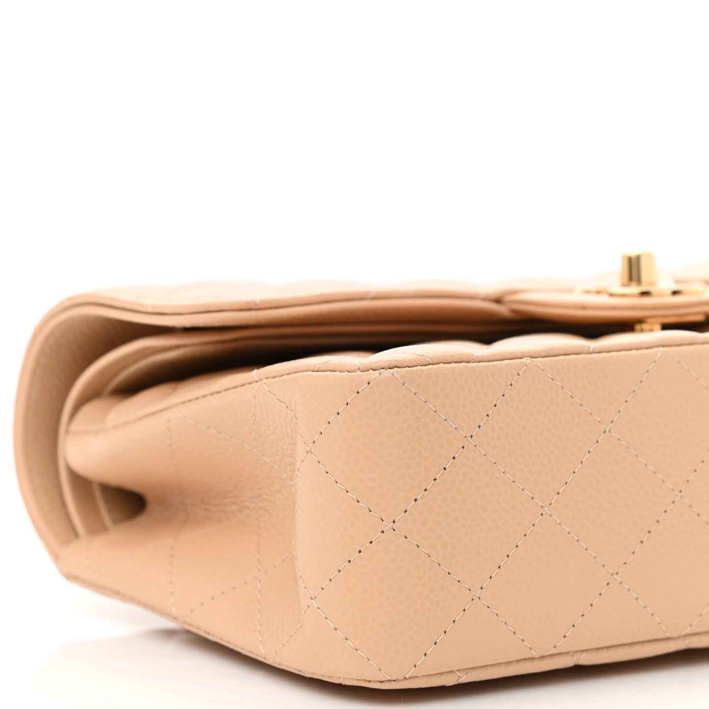 Caviar Quilted Small Double Flap Beige