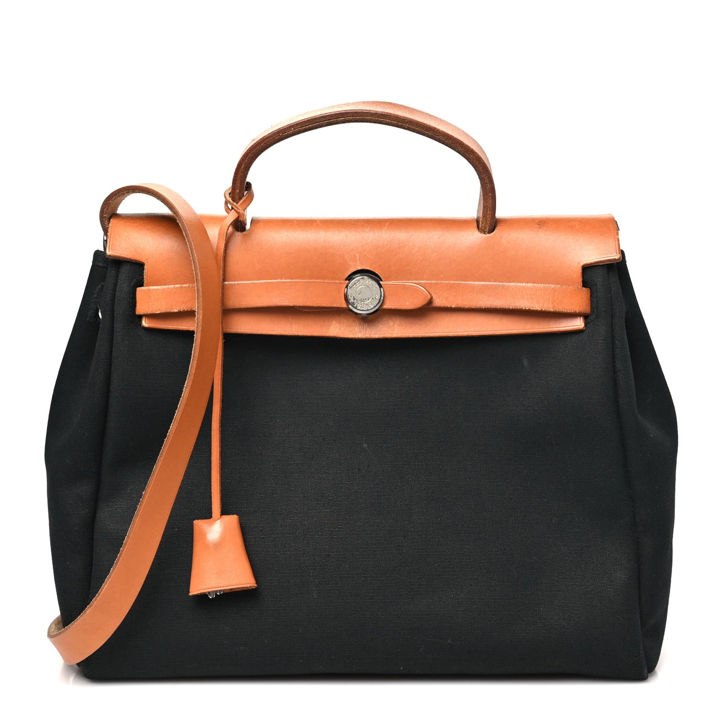 Toile Vache Calfskin Herbag 30 PM Black Natural
