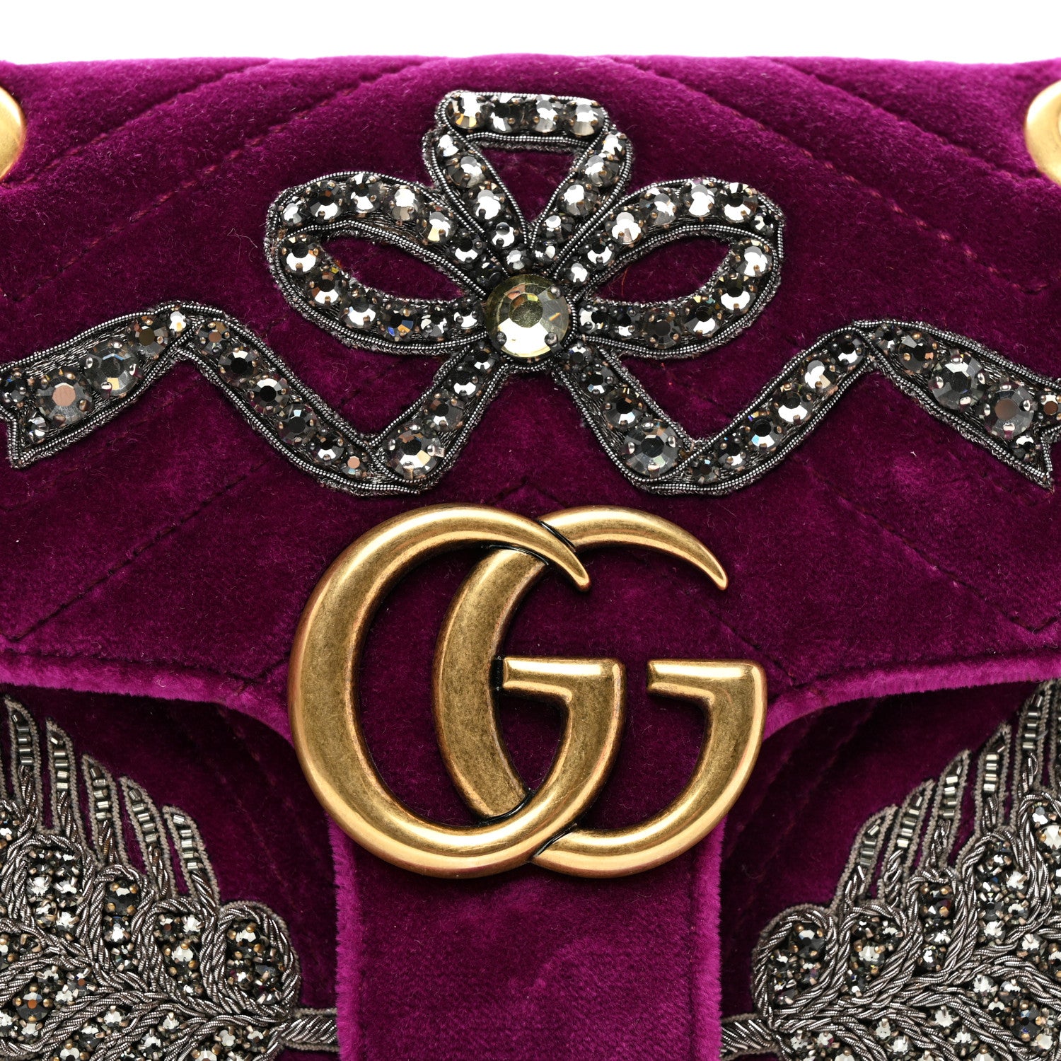 Gucci Velvet Matelasse Embroidered Mini GG Marmont Shoulder Bag Bordeaux 8 of 10