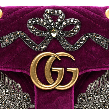 Gucci Velvet Matelasse Embroidered Mini GG Marmont Shoulder Bag Bordeaux 8 of 10
